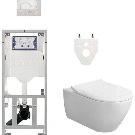Villeroy & Boch Subway 2.0 DirectFlush CeramicPlus ensemble de toilette slimseat abattant avec réservoir Geberit et plaque de commande blanc