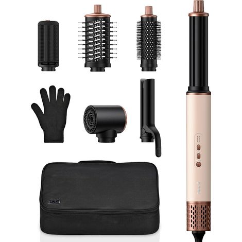 6 in 1 Air styler,1400W Haute Vitesse Brosse Soufflante avec Sèche Cheveux Ionique, Brosse chauffante,Fer à Boucler, Lisseur Cheveux pour Séchage, Redresser, Bouclage, Volume, Coiffage