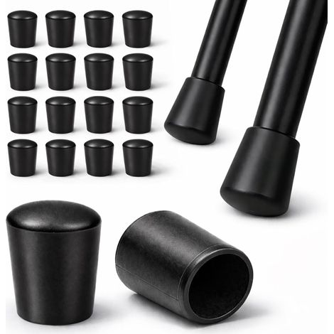 Embouts de protection ronds en caoutchouc pour tubes de 12 mm de diamètre extérieur, lot de 16, noirs (1/5)