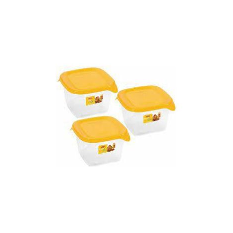 Curver Zestaw Pojemników Cuadrados Fresh&Go 3x1.2L, Amarillo/Transparente, ideal para almacenamiento y organización, diseño práctico y resistente, perfecto para alimentos.