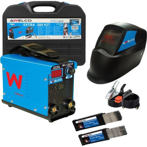 Kit Poste à souder 200A Inverter MMA IGBT + Masque de soudure + 65 Électrodes Rutile : Ø2.5x300 / Ø3.25x300mm AWELCO