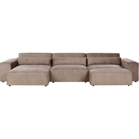 Modular Corner Sofa 3 Seater HELLNAR Fabric Light Brown with Ottoman Right Hand (1/5)