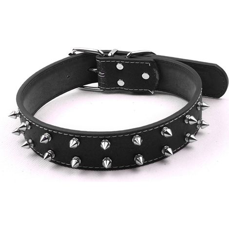 Hundehalsband im Punk-Stil mit Nieten, aus PU-Leder, verstellbar, mit Nieten besetzt und verziert, für mittelgroße bis große Hunde, schwarz. (1/5)