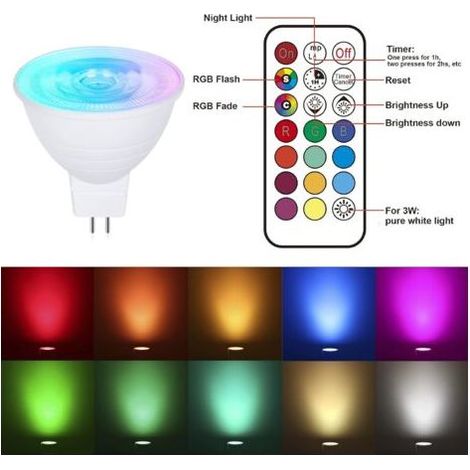 4er-Pack MR16 3W GU5.3 LED-Lampen – RGB-Farbwechsel und warmweißes Licht (3000K) – Dimmbar mit Fernbedienung (1/5)