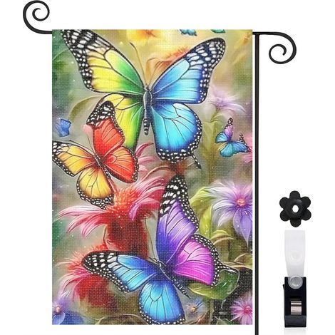 Drapeau de jardin Bienvenue en toile double face 45 x 30 cm décoratif et élégant décoration saisonnière pour jardin (1/5)