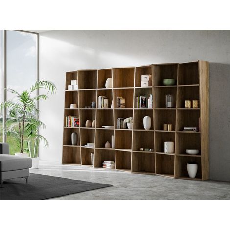 Bibliothèque bois noyer déstructurée Brika 317 cm (1/5)