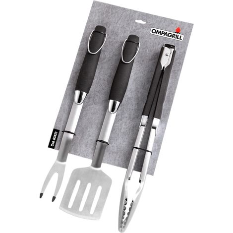 Set de 3 utensilios de acero inoxidable para barbacoa 45 cm