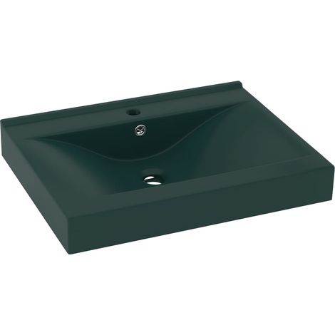 Lavabo con foro per rubinetto lavabo da appoggio lavabo da bagno e cucina uso interno 60 x 46 cm ceramica verde scuro opaco 020002767