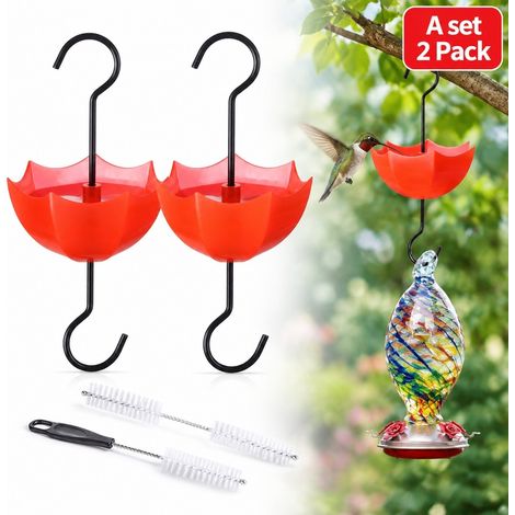 Lot de 2 moustiquaires pour mangeoires à colibris : garde de style parapluie avec crochet et 2 brosses de nettoyage, couleur rouge. (1/5)