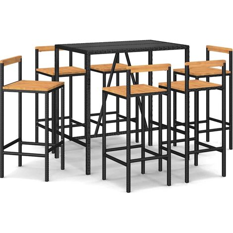 Maison Exclusive - 7-tlg. Gartenbar-Set Schwarz Poly Rattan & Mas (1/5)