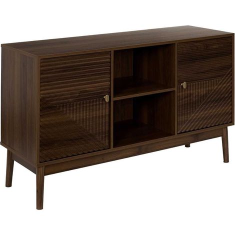 Buffet 2 portes 2 niches en bois et MDF pieds en pin teinté chêne foncé - COLETTE (1/5)