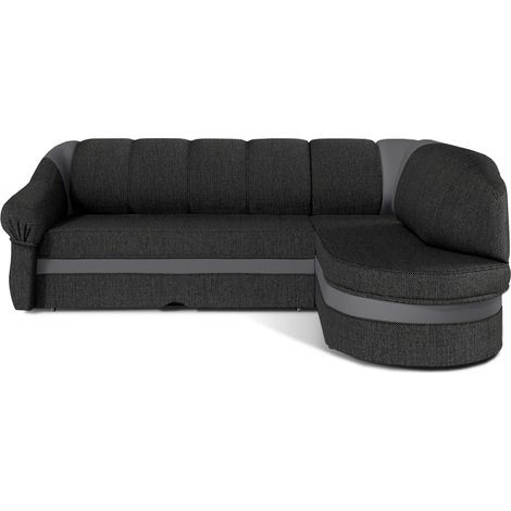 Canapé d'angle droit convertible tissu gris foncé chiné et simili gris clair Sundy 250cm (1/5)