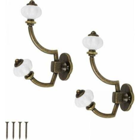 Patères Rétro en Alliage de Zinc et Céramique – Lot de 2, Style Shabby Chic, Dimensions 14 x 9,5 cm, Fixation par Vis (1/5)