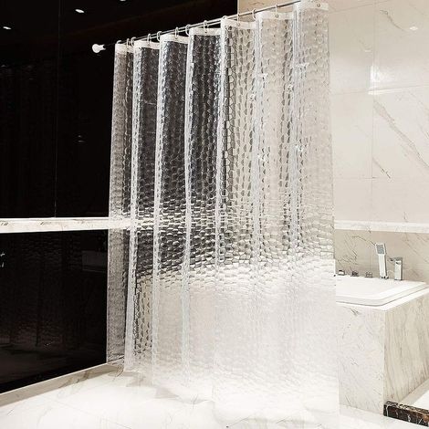 Rideau de douche transparent 3D, rideau de douche extra long de 180 x 180 cm, rideau de douche épais, rideau de douche anti-moisissure avec 12 crochets. (1/3)