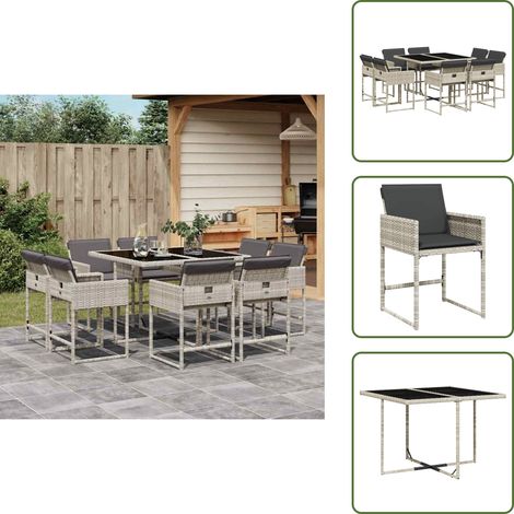 Cuscini per sedie - vidaXL Set Pranzo da Giardino 9pz con Cuscini Grigio Chiaro Polyrattan - Rattan PE