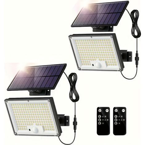 Applique murale solaire à 172 LED avec détecteur de mouvement, projecteur de sécurité extérieur à 3 modes pour terrasse, jardin, garage et cour.-AquaForge (1/5)