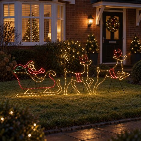 Santa’s Sleigh & Reindeer Light Up Christmas Silhouette with 662 LEDs (1/5)