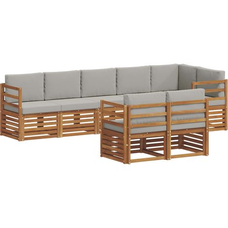 Sofa Sets 8 pcs Natural and Light Grey Solid Acacia Wood vidaXL (1/5)
