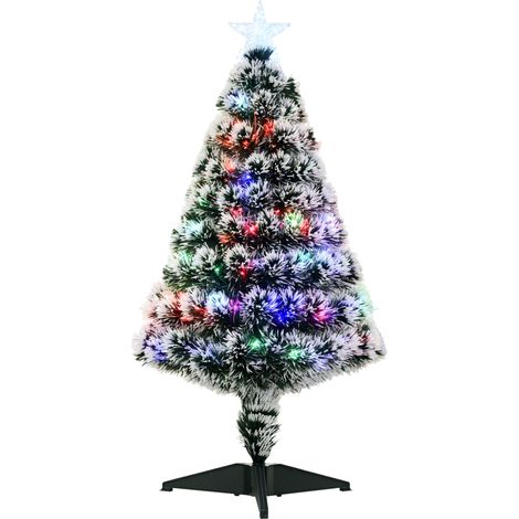 HOMCOM Artificial Prelit Christmas Tree, Snow Xmas Tree w/ Fiber Optic 3FT