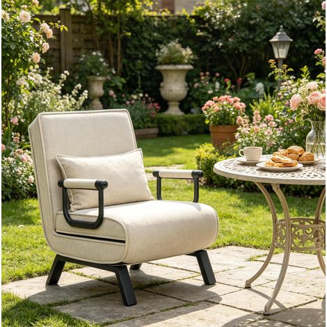 Fauteuil convertible 3 en 1 beige en lin métal OKMYHOME (1/5)