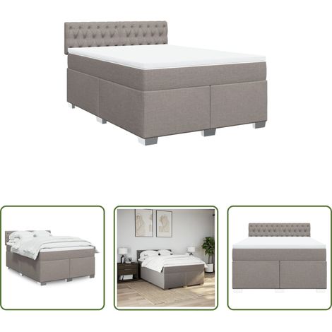 vidaXL Surmatelas - Sommier à lattes de lit avec matelas Taupe 140x190 cm Tissu (1/5)