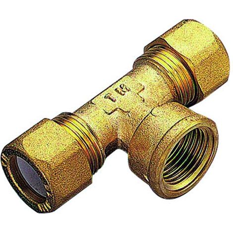 RACCORDO A T FEMMINA CON OGIVA IN PTFE PER TUBO RAME MODELLO 1200 3/8 ø12   TIEMME RACCORDERIE SPA