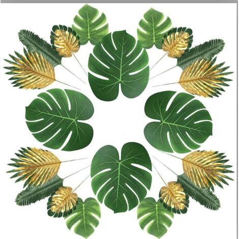 Plantes artificielles (66 pièces) : palmier artificiel à 6 feuilles, fausses feuilles, tiges et feuillages, plantes tropicales artificielles, thème jungle et plage hawaïenne, décoration de table. (1/5)