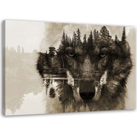 Tableau déco Loup Forêt Nature Noir Blanc 60x40 (1/5)