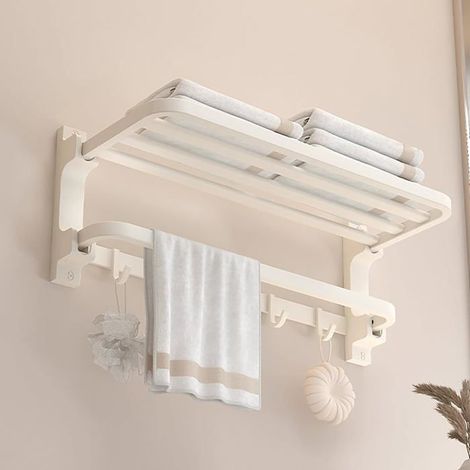 Ecleanfy - Porte-Serviettes sans perçage - Blanc - Porte Serviettes de Salle de Bain - Montage Mural - avec 5 Crochets pour Serviettes de Bain (1/5)