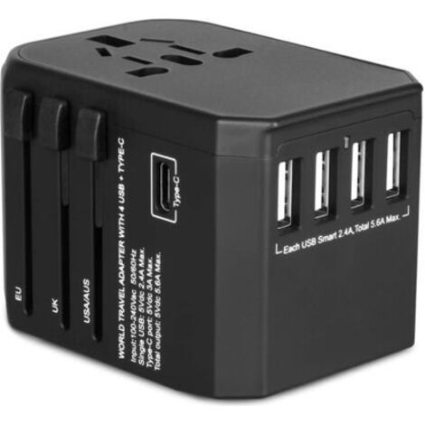 Adaptateur Prise Universelle de Voyage, Prise Universelle Voyage,Adaptateur Universel de Voyage avec 4 ports USB + charge rapide Type-C 3,0 A,Adaptateur International vers USA Japon C (1/4)
