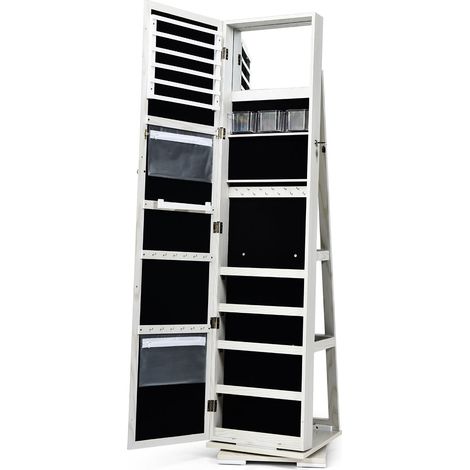 Mobiletto portagioielli 2 in 1 con specchio a figura intera 39 x 39 x 161 cm spazio organizzato atmosfera accogliente MDF bianco 200010343