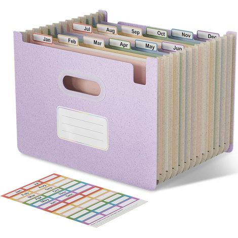 Trieur A4 12 Compartiments, Rangement Papier Administratif, Organiseur de Dossiers Accordéon en Paille de Blé, Classeur Range Document, Sans BPA, Violet Lavande (1/5)