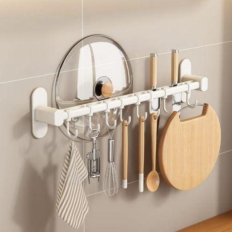 Porte-couteaux en aluminium avec crochets Porte-couvercle de casserole - Porte-couteaux2+crochets8-blanc 508.56.5 cm