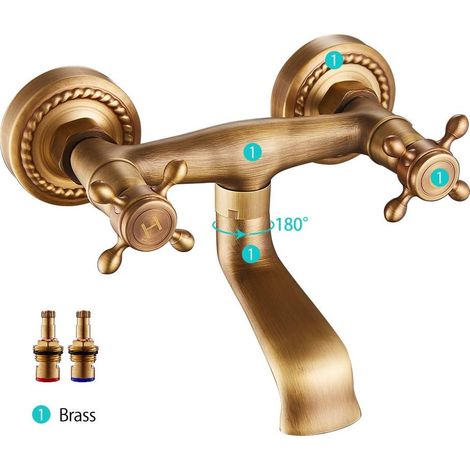 Robinet Bronze Mur Antique Vintage Rotation 180 ° Robinet pour Cuisine Mur avec Double Boutons (1/5)