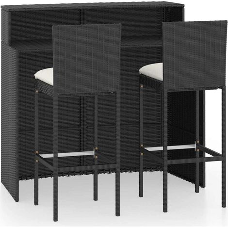 Maison Exclusive - 3-tlg. Gartenbar-Set mit Kissen Schwarz