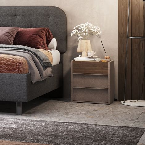 Coppia di comodini a 3 cassetti Mike linea Chèrie in finitura Bronzo e Rovere Mercure (1/3)