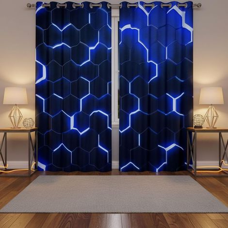 Lot de 2 rideaux hexagonaux à paillettes pour chambre à coucher - 116,8 x 182,9 cm - En nid d'abeille - Occultants - 30 % à 50 % - Pour salon - Bleu et noir - 116,8 x 183 cm (l x L) - 117L X 183H cm ( (1/5)