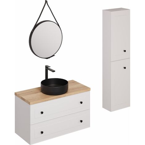 Naturel Badezimmerset mit Waschbecken inklusive Waschbeckenarmatur, Auslauf und Siphon Natural Forli weiß (KSETFORLI1)