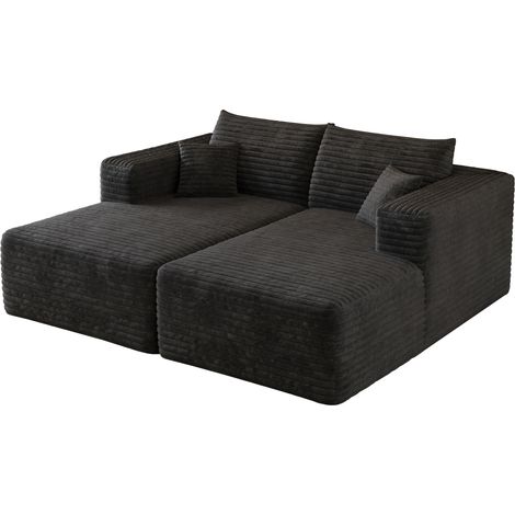 Modulares Ecksofa mit Chaiselongue aus schwarzem Cord 180 x 151 cm (1/5)