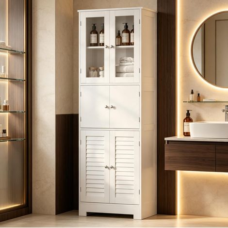 Colonne salle de bain 60x30x170,5 cm en MDF blanc, gain de place FloraGrace (1/5)