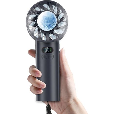 Ventilateur portable à glace 2025, refroidissement turbo, 5 200 mAh, 100 vitesses, moteur silencieux ANC, affichage numérique, rechargeable par USB-C, mini ventilateur électrique personnel pour l'exté (1/5)