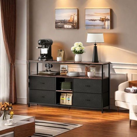 Mobile TV LED da Salotto - Stile Contemporaneo - PU - Pannelli di particelle - 4 cassetti - Mobile di stoccaggio - 108x29x78 cm - Nero
