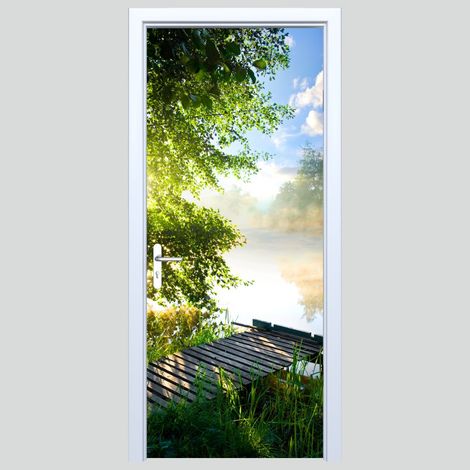 Adesivo per porta in tessuto, passerella, lago, 085PD