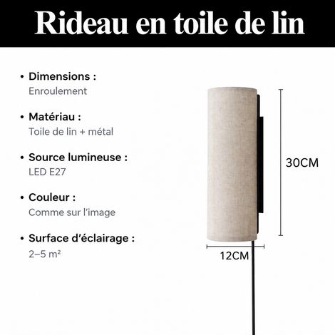 Applique Murale Tissu Wabi-Sabi Japonaise LED modèle couleur lin avec prise 35 × 18 × 18 cm 1 kg – Livraison gratuite