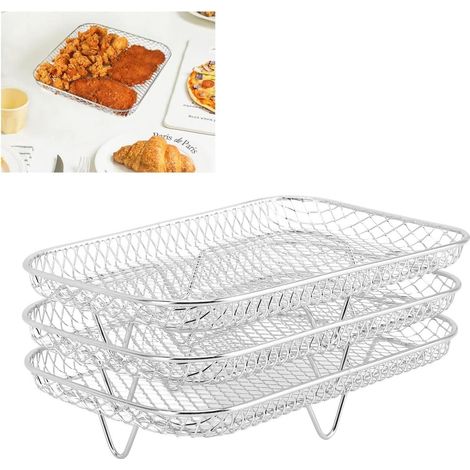 Griglia di cottura per friggitrice ad aria, a 3 livelli, con scolapiatti in 3 parti, in acciaio inox color argento, 19 x 13 x 9 cm (1/5)