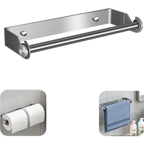Étagère porte-serviettes en inox 33 x 10 cm - support mural sans perçage, argent (1/5)