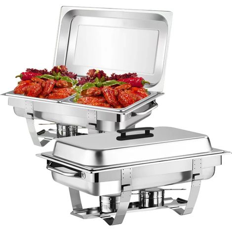 Ensemble de plats à réchaud, Acier inoxydable de qualité alimentaire, 23 x 14 x 12 pouces, Capacité de 9 L, 2 pièces, Forme rectangulaire (1/5)