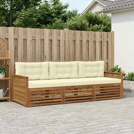 vidaXL Outdoor-Sofagarnitur mit Kissen 3 pcs Natur und Creme (1/5)