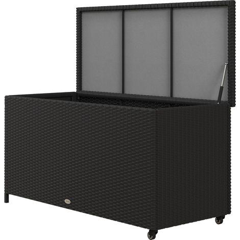 Baule da Giardino con Ruote 121x57x67 cm in Rattan PE Nero (1/5)