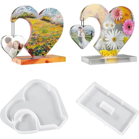Moule pour Cadre en Silicone, Moules en Résine Époxy en Silicone pour Cadres Photo Forme de Cœur - Kit Complet de Moulage DIY pour Décoration Créative et Personnalisée (1/5)